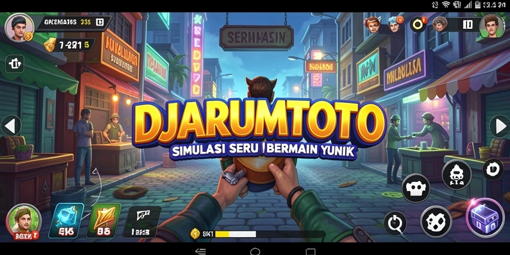 Screenshot utama DJARUMTOTO menampilkan gameplay simulasi yang menarik.