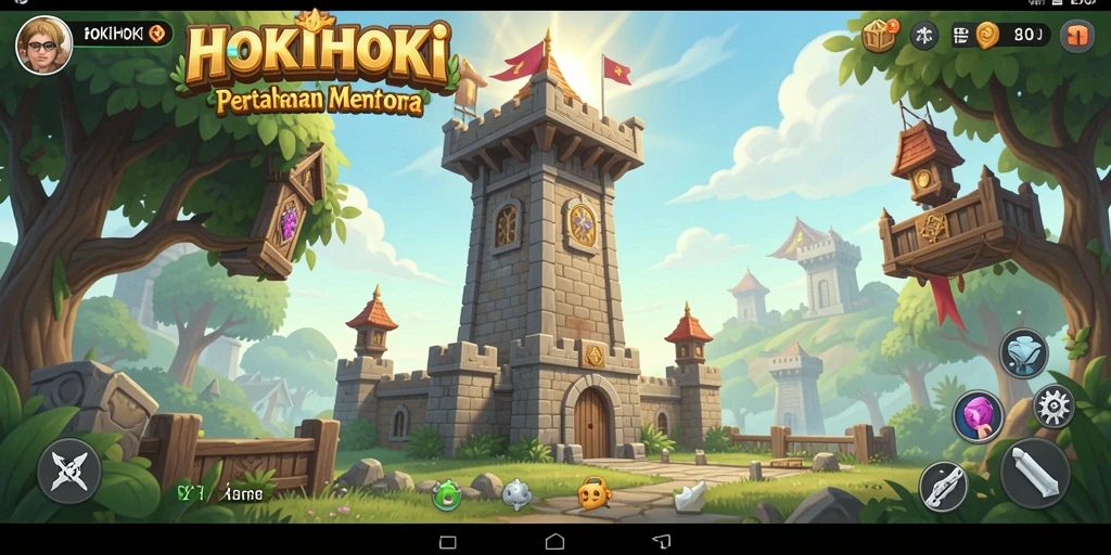 Screenshot gameplay HOKIHOKI menampilkan aksi pertahanan menara yang menegangkan.
