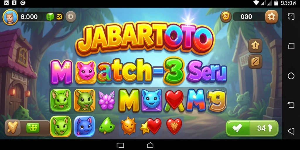 Screenshot gameplay JABARTOTO yang menunjukkan elemen Match-3 yang berwarna-warni.