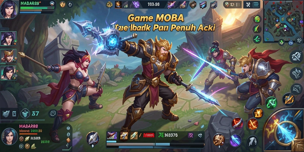 Screenshot gameplay MABAR88 menampilkan aksi pertempuran seru dalam arena MOBA.
