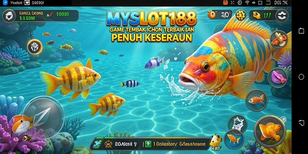 Tangkapan layar gameplay MYSLOT188 menampilkan aksi menembak ikan yang seru.