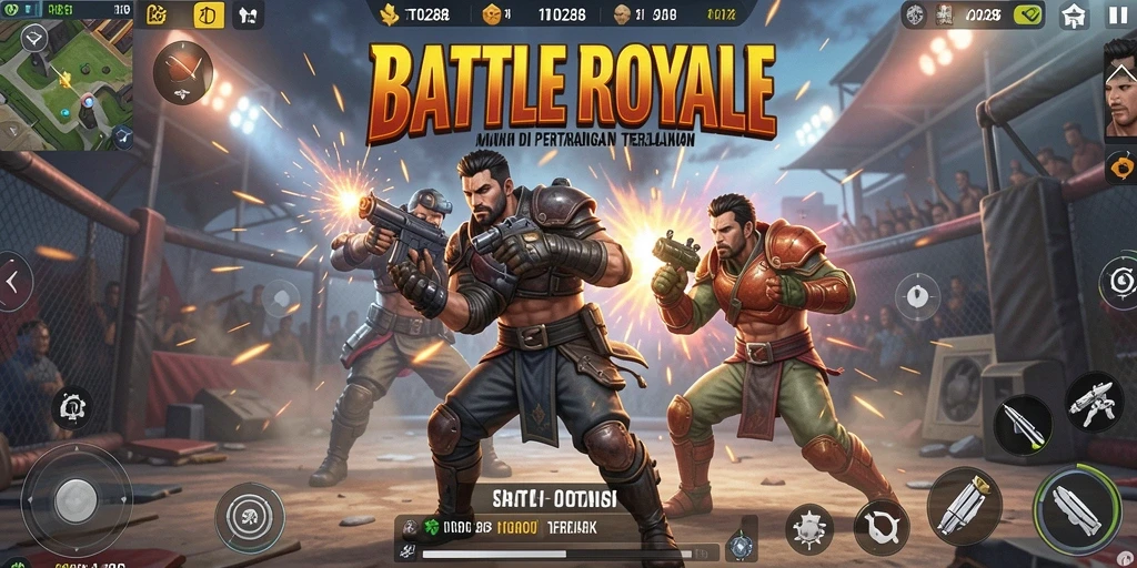 Screenshot TO288 menunjukkan aksi seru dalam pertempuran Battle Royale.