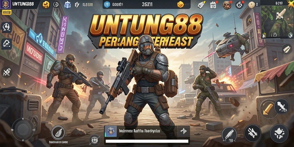 Screenshot gameplay dari UNTUNG88 menunjukkan aksi pertarungan Battle Royale yang mendebarkan.